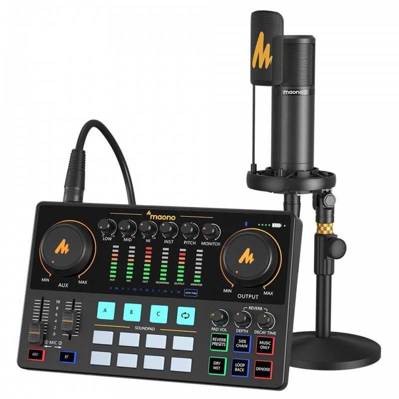 Professional set Maono AME2A Sound card all in one, mixer, cardioid XLR  microphone for podcast, live streaming